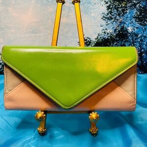 Chloe Color-block Long Wallet VGC Greens and Beige Leather